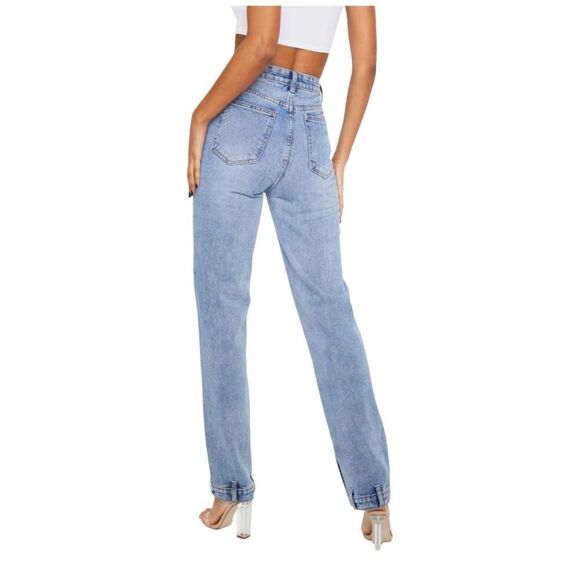 PrettyLittleThing High Rise Cuff Detail Straight Leg Jeans sz US 6 NWT - Picture 3 of 15